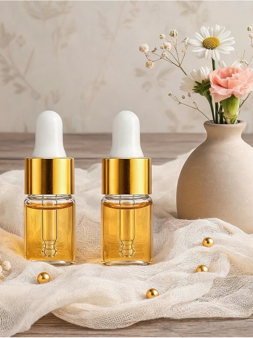 5 Mini Hydrating Facial Oil, Fragrance Dropper Set - Gold & White